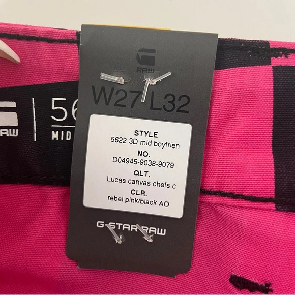 NWT G-Star Raw Women Jeans 5622 3D Mid Waist Boyfriend Pink Chef's Check Print - Picture 7 of 10